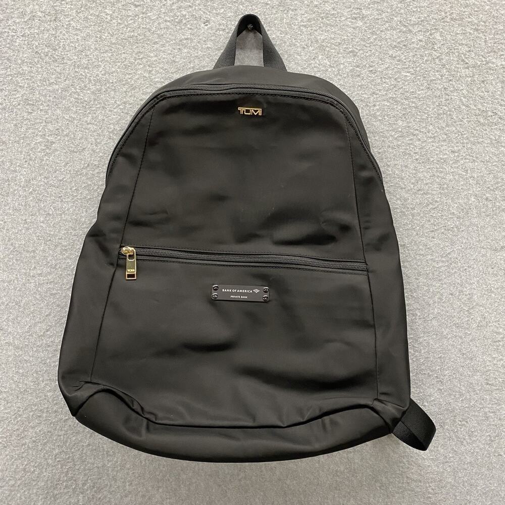 TUMI Voyageur Just In Case Backpack Black Nylon Gold Hardware Packable Travel